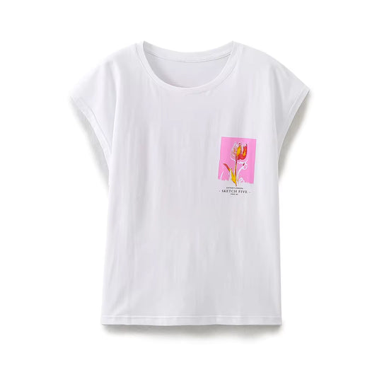 Round Neck Sleeveless Printed T-Shirt