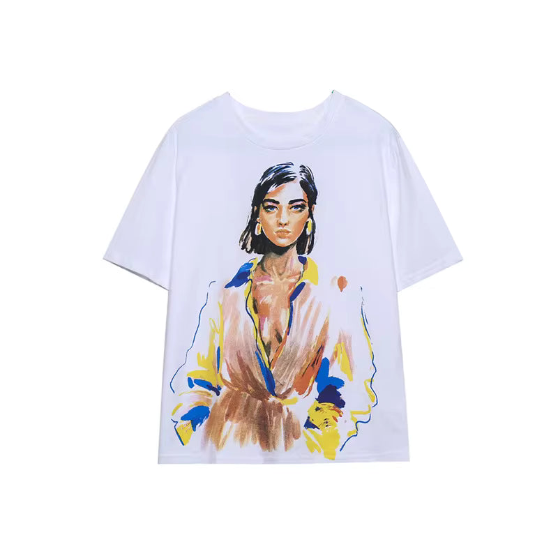 Girl Pattern Printed Short Sleeved T-shirt